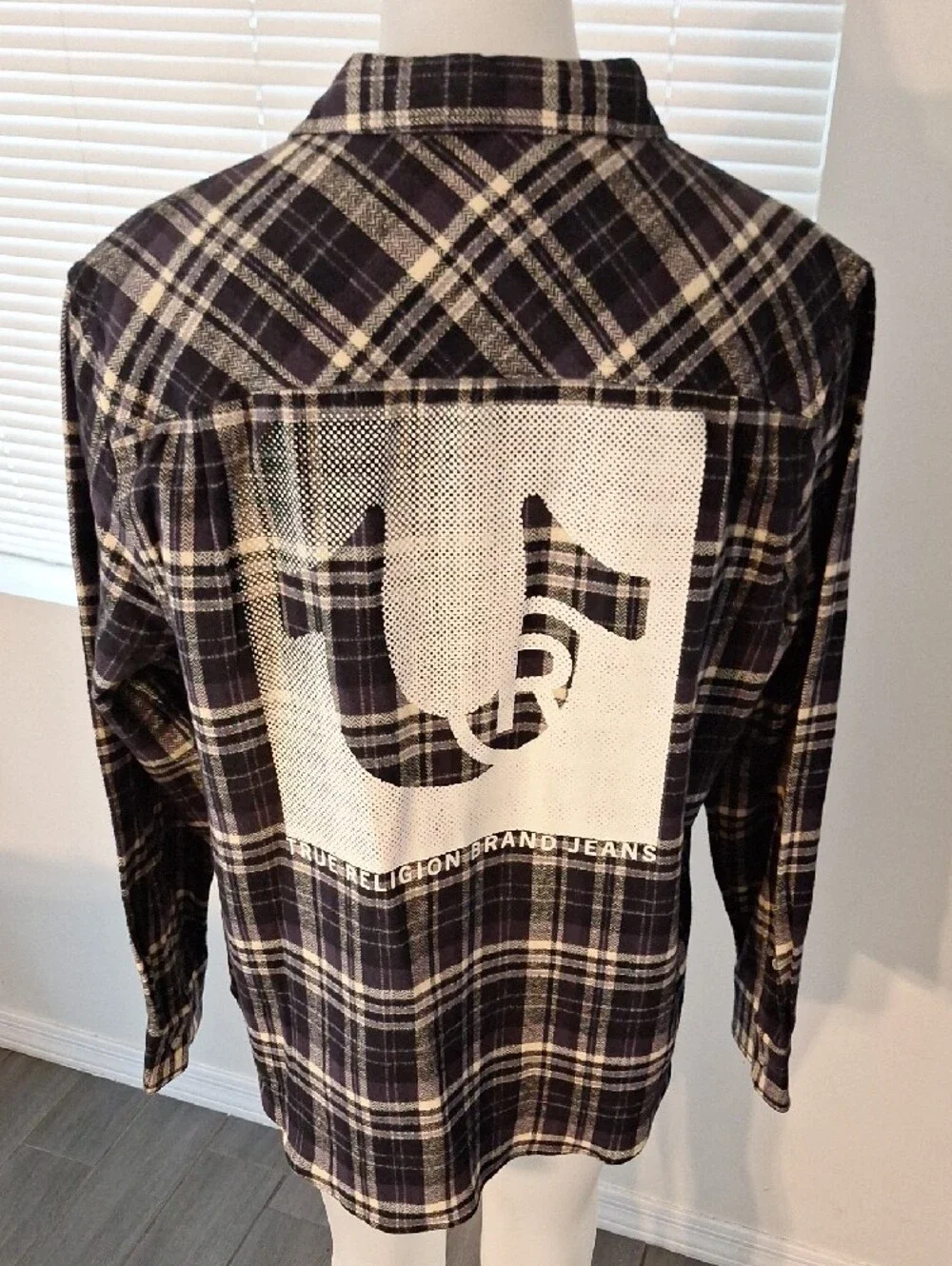True Religion Black, Cream and Purple Plaid Button-Down Shirt